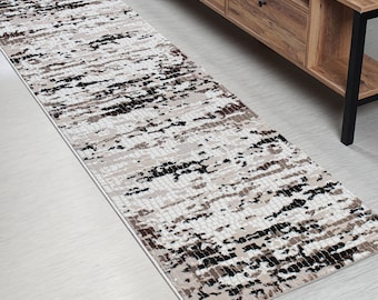 Distressed Bohemian Abstract Hallway Carpet Runner Rug, Brown, Extra thick, Many Sizes Available