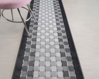 Custom Length Hallway Carpet Runner Rug, Slip Resistant, 26 Inch Wide X Your Choice of Length, Sold and Priced Per Foot, Checkered Grey