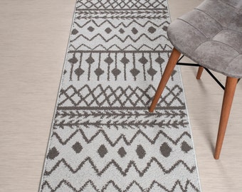 Custom Length Non-Slip Washable Runner Rug for Bathroom Kitchen Bed Room Hallway, 26 Inch Wide X Your Choice of Length, Moroccan Silver