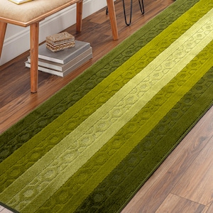 Narrow Slim Width Carpet Runner Rug, Non-Slip, Washable,26 Inch Wide X Your Choice of Length, Sold Per Foot, Vintage Green, Trellis Pattern