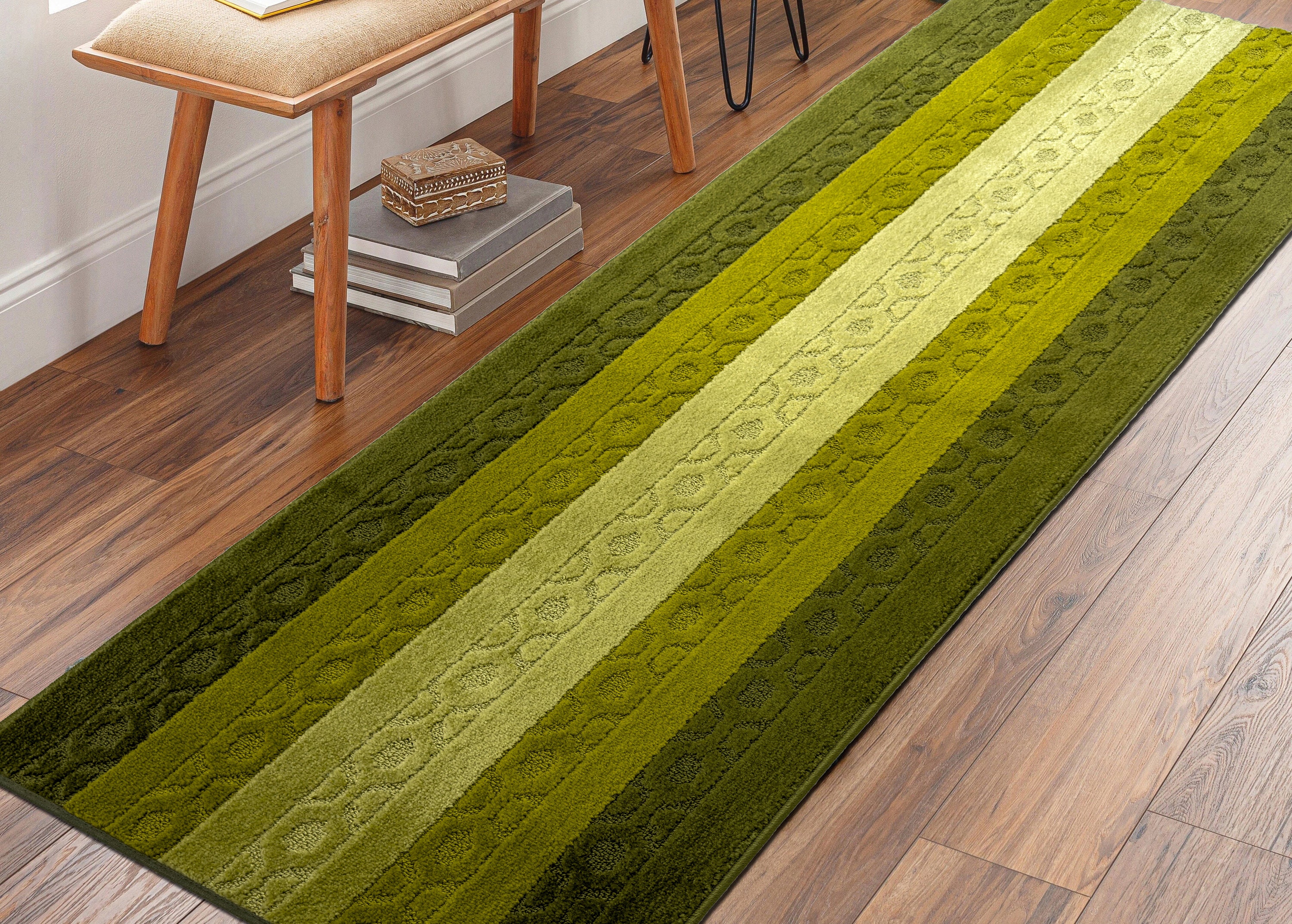 Narrow Slim Width Carpet Runner Rug, Non-Slip, Washable,26 Inch Wide X Your Choice of Length, Sold Per Foot, Vintage Green, Trellis Pattern