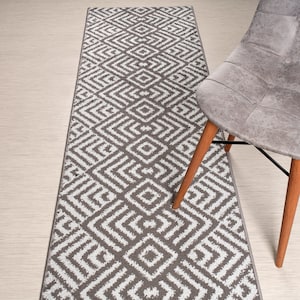 Custom Length Chevron Grey Runner Rug: Non-Slip, Washable (26 Inch Wide)