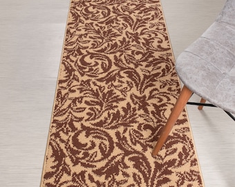 Custom Length Non-Slip Washable Runner Rug for Bathroom Kitchen Bed Room Hallway, 26 Inch Wide X Your Choice of Length, Leaves Beige