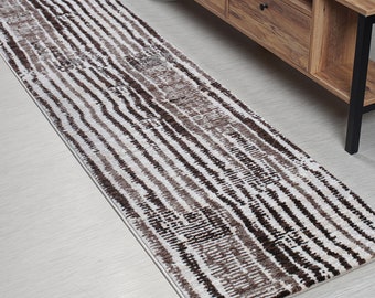 Distressed Modern Bohemian Abstract Carpet Runner Rug, Brown, Extra thick, Many Sizes Available