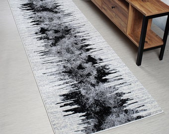 Custom Size Hallway Runner Rug, Extra Thick, 31 Inch Wide X Your Choice of Length, Sold and Priced Per Foot, Grey & Black