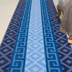 Custom length Non-Slip Runner Rug Mat for Bathroom Kitchen Bed Room Hallway, 31 Inch Wide X Your Choice of Length, Blue
