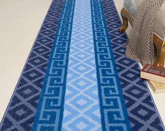 Custom length Non-Slip Runner Rug Mat for Bathroom Kitchen Bed Room Hallway, 31 Inch Wide X Your Choice of Length, Blue