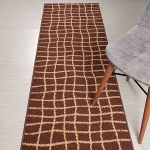 Custom Length Brown Striped Runner Rug: Non-Slip, Washable, 26 Inch Wide