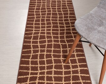 Custom Length Brown Striped Runner Rug: Non-Slip, Washable, 26 Inch Wide