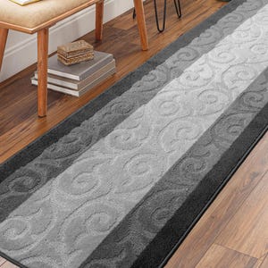 Non-Slip Grey Hallway Kitchen Runner Rug, Washable Carpet - Rubber Backed, Custom Size Floor Mat for Entryway Stairs Bedroom Bathroom