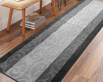 Non-Slip Grey Hallway Kitchen Runner Rug, Washable Carpet - Rubber Backed, Custom Size Floor Mat for Entryway Stairs Bedroom Bathroom