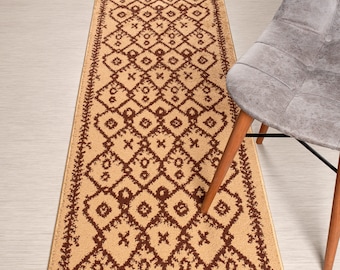 Custom Length Non-Slip Washable Runner Rug for Bathroom Kitchen Bed Room Hallway, 26 Inch Wide X Your Choice of Length, Trellis Beige