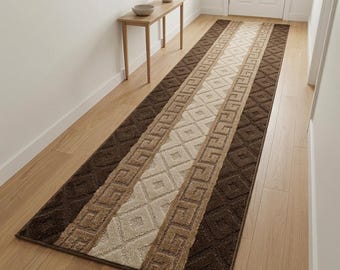 Brown Non Slip Washable Runner Rug, Custom Length Hallway Runner, 26 Inch Wide Kitchen Rug, Entryway Rug, Bathroom Rug, Stair Runner
