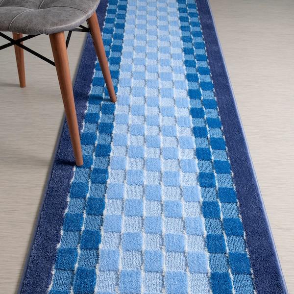 Custom length Non-Slip Washable Runner Rug Mat for Bathroom Kitchen Bed Room Hallway, 26 Inch Wide X Your Choice of Length, Blue