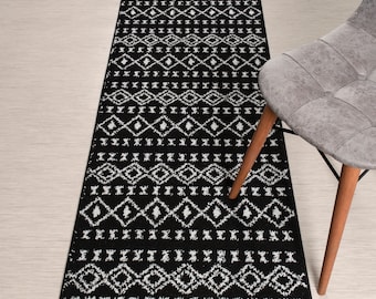 Non-slip Washable Black & Silver Hallway Carpet Runner Rug for Kitchen, Bedroom, Bathroom, Entryway, Stairs - Custom Size, Southwestern