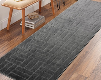 Pet Friendly, Dark Grey Runner Rug Custom Size, Non Slip Washable Carpet for Kitchen Hallway Entryway, 26 Inch Wide - Choose Your Length