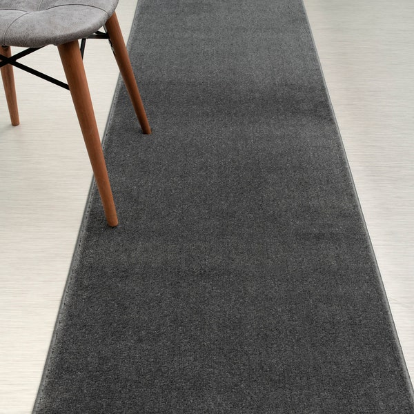 Custom Length Hallway Runner Rug, Slip Resistant, 31 Inch Wide X Your Choice of Length, Sold and Priced Per Foot, Solid Anthracite Grey