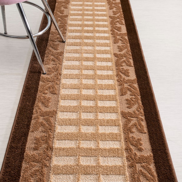 Custom length Non-Slip Runner Rug Mat for Bathroom Kitchen Bed Room Hallway, 31 Inch Wide X Your Choice of Length, Brown