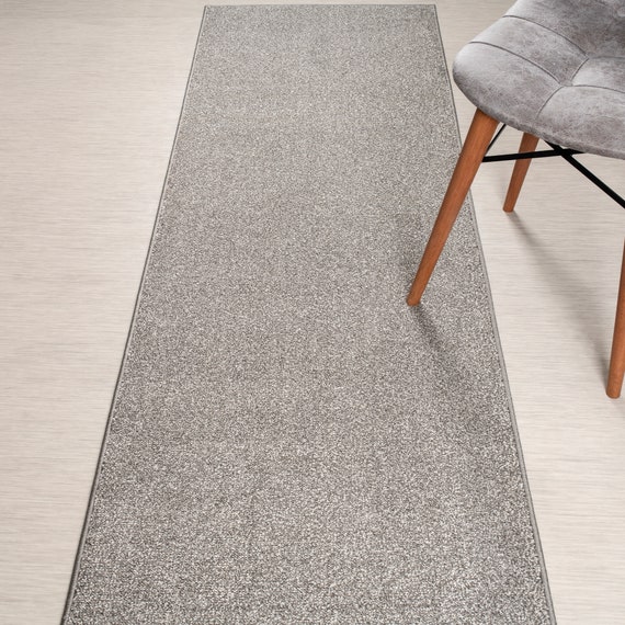 Non Slip Heavy-Duty Carpet Rug Runner , Custom Length,  26 Inch Wide X Your Choice of Length, Sold and Priced Per Foot, Silver & Grey