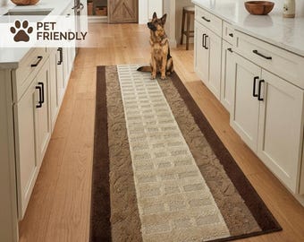 Custom length Non-Slip Runner Rug Mat for Bathroom Kitchen Bed Room Hallway, 31 Inch Wide X Your Choice of Length, Brown