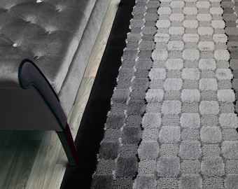 Custom Length Hallway Runner Rug, Slip Resistant, 31 Inch Wide X Your Choice of Length, Sold and Priced Per Foot, Checkered Black & Gray