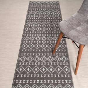 Custom Length Grey Runner Rug: Non-Slip Washable Hallway Rug