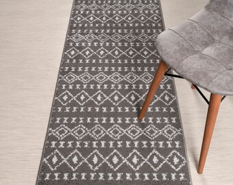 Custom Length Grey Runner Rug: Non-Slip Washable Hallway Rug