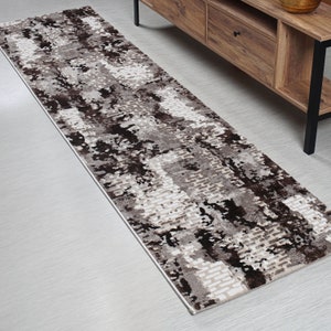 Distressed Bohemian Abstract Hallway Carpet Runner Rug, Brown, Extra thick, Many Sizes Available