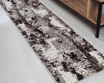 Distressed Bohemian Abstract Hallway Carpet Runner Rug, Brown, Extra thick, Many Sizes Available