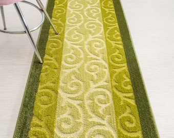 Green Non-Slip Runner Rug – Washable Floor Mat for Hallway, Kitchen, Bathroom, or Bedroom – 26 Inches Wide, Custom Length