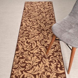 Custom Length Brown Leaves Runner Rug: Non-Slip Washable 26&quot; Wide