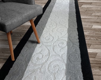 Non-Slip Black & Gray Carpet Runner Rug with Rubber Backing for Hallway Entryway Kitchen Bathroom, Custom, 26 Inch X Your Choice of Length