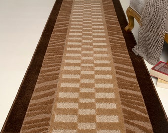 Custom Length Hallway Runner Rug, Slip Resistant, 26 Inch Wide X Your Choice of Length, Sold and Priced Per Foot, Brown & Beige
