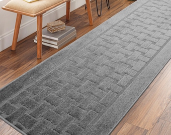 Dark Grey Non Slip Washable Carpet Runner Rug with Rubber Backing, Custom Floor Mat for Kitchen Hallway Stairs Bedroom Bathroom Entryway