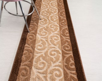 Non Slip Brown Runner Rug, Custom Floor Mat For Hallway, Kitchen - 26 Inch Wide X Your Choice of Length