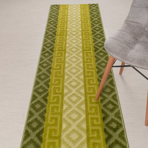 Non Slip Custom Length Narrow Slim Hallway Runner Rug, 26 Inch Wide X Your Choice of Length, Sold and Priced Per Foot, Vintage Multi Green