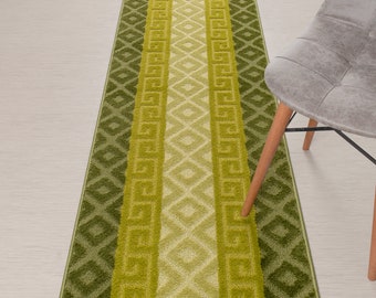 Non Slip Custom Length Narrow Slim Hallway Runner Rug, 26 Inch Wide X Your Choice of Length, Sold and Priced Per Foot, Vintage Multi Green