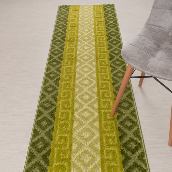 Non Slip Custom Length Narrow Slim Hallway Runner Rug, 26 Inch Wide X Your Choice of Length, Sold and Priced Per Foot, Vintage Multi Green