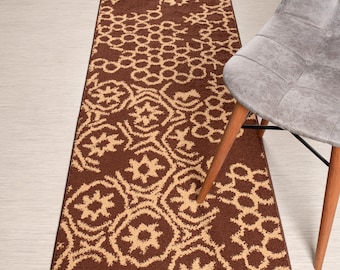 Custom Length Non-Slip Washable Runner Rug for Bathroom Kitchen Bed Room Hallway, 26 Inch Wide X Your Choice of Length, Abstract Brown