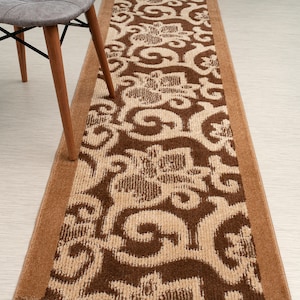 Non-slip Washable Tan & Brown Hallway Carpet Runner Rug for Kitchen, Bedroom, Bathroom, Entryway, Stairs ! 26 Inch Wide X Custom length