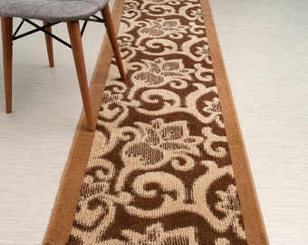 Non-slip Washable Tan & Brown Hallway Carpet Runner Rug for Kitchen, Bedroom, Bathroom, Entryway, Stairs ! 26 Inch Wide X Custom length