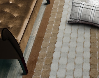 Custom Length Hallway Runner Rug, Slip Resistant, 26 Inch Wide X Your Choice of Length, Sold and Priced Per Foot, Checkered Beige