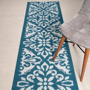 Custom Length Non-Slip Washable Runner Rug for Bathroom Kitchen Bed Room Hallway, 26 Inch Wide X Your Choice of Length, Mahal Blue