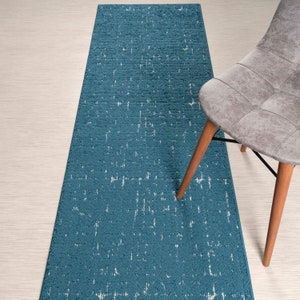 Custom Length Non-Slip Washable Runner Rug for Bathroom Kitchen Bed Room Hallway, 26 Inch Wide X Your Choice of Length, Vintage Blue