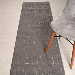 Custom Length Non-Slip Washable Runner Rug for Bathroom Kitchen Bed Room Hallway, 26 Inch Wide X Your Choice of Length, Vintage Grey