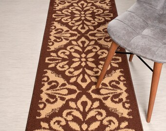 Custom Length Non-Slip Washable Runner Rug for Bathroom Kitchen Bed Room Hallway, 26 Inch Wide X Your Choice of Length, Mahal Brown