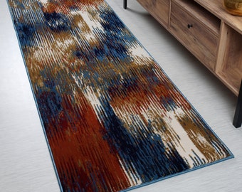 Custom Size Hallway Carpet Runner Rug, Extra Thick, 31 Inch Wide X Your Choice of Length, Sold and Priced Per Foot, Abstract, Multi Color