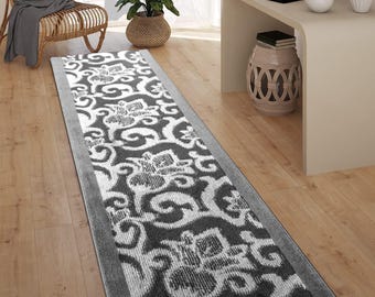 Non-Slip, Gray,  Washable Carpet Runner Rug with Rubber Backing, Custom Length Floor Mat for Kitchen Hallway Stairs Bedroom Bathroom Entry