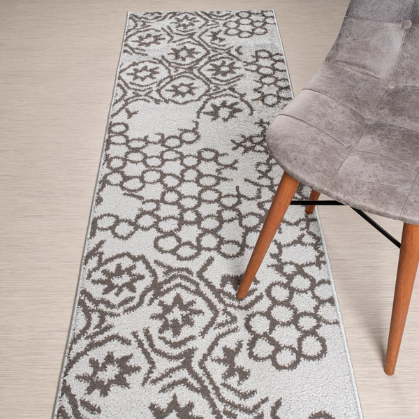 Non-Slip Grey & Light Grey Hallway Kitchen Runner Rug, Washable Carpet - Rubber Backed, Custom Size Floor Mat for Entryway Stairs Bedroom