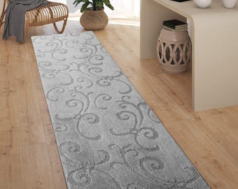 Non-Slip Grey Hallway Kitchen Runner Rug, Washable Carpet - Rubber Backed, Custom Size Floor Mat for Entryway Stairs Bedroom Bathroom